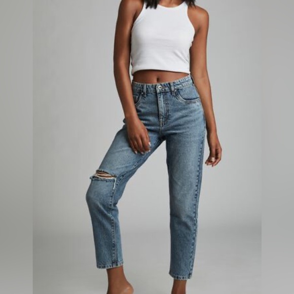 Zara Blue Straight Leg Jeans with Distressed Detailing - Picture 1 of 3